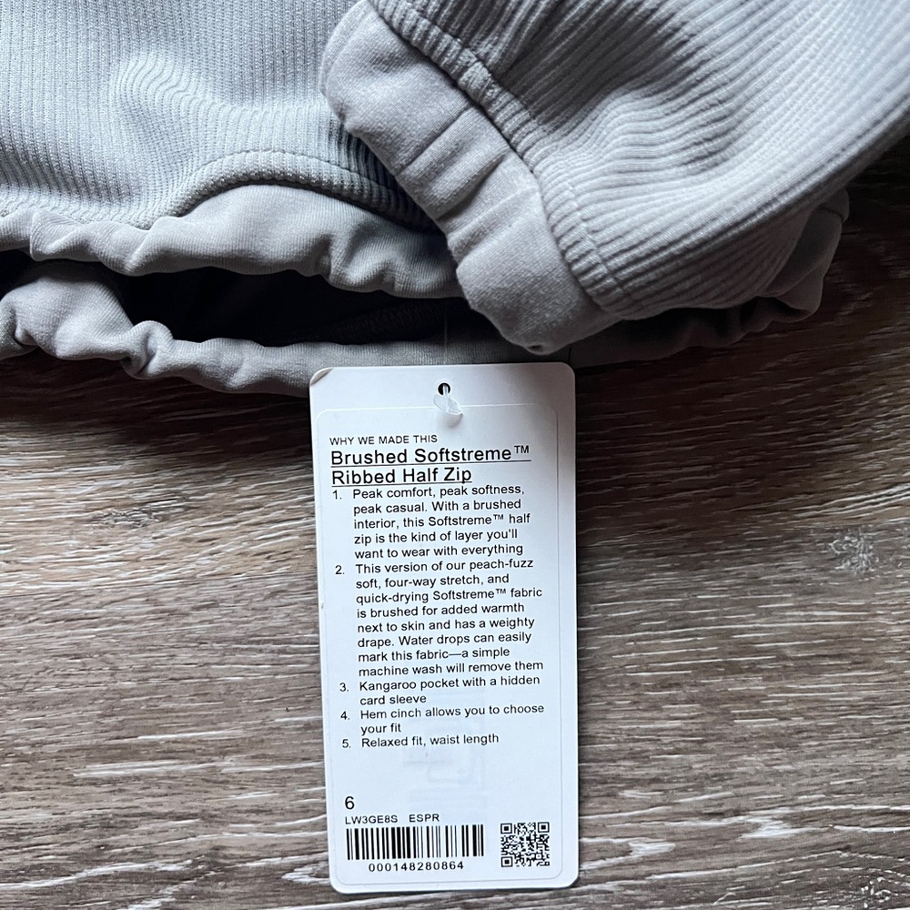 New with tag Lululemon Brushed Softstreme Half Zip size 6. Color is riverstone - Picture 4 of 4